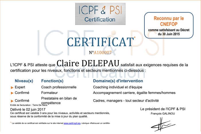 Le certificat ICPF & PSI